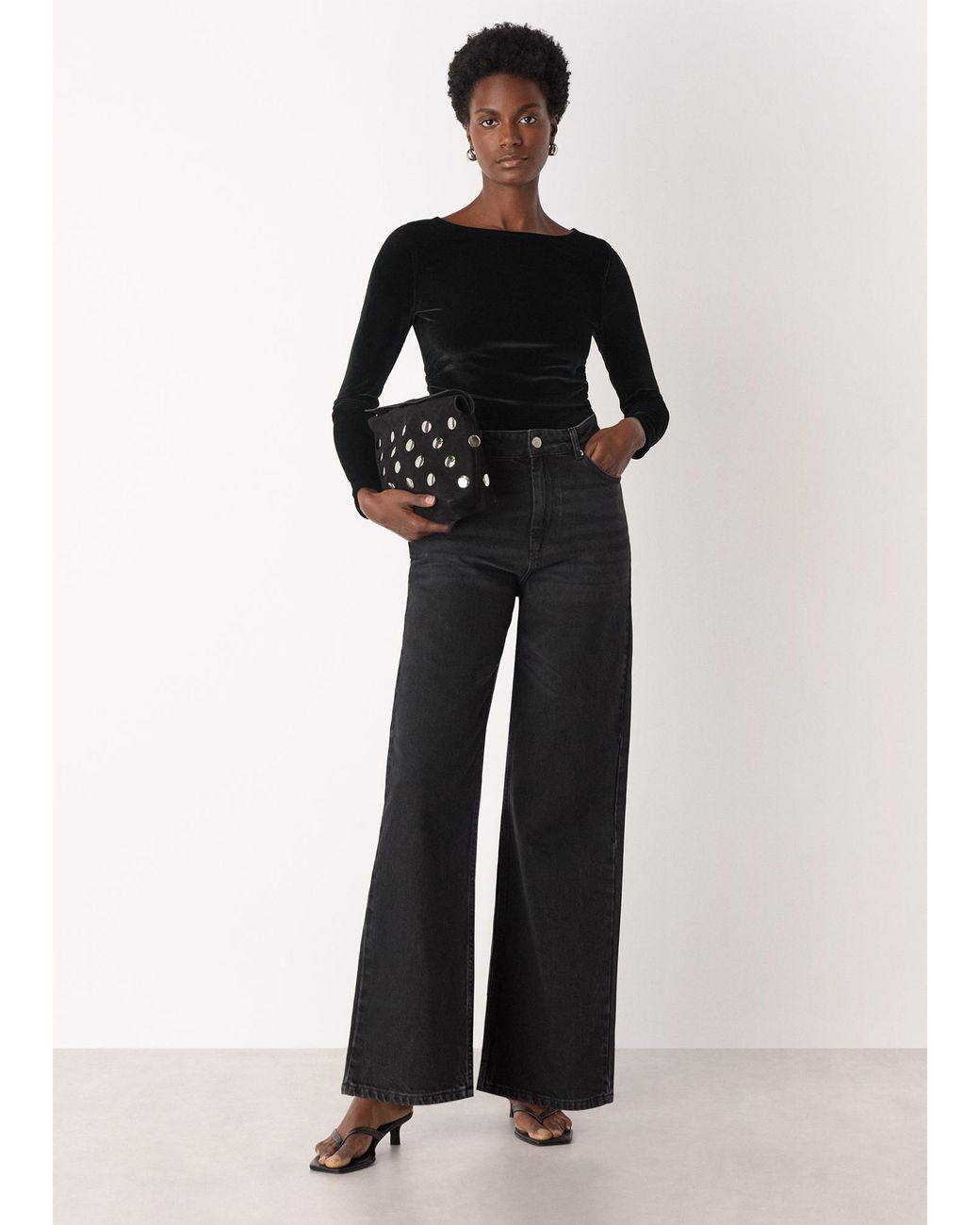 Whistles Black Straight Neck Velvet Top