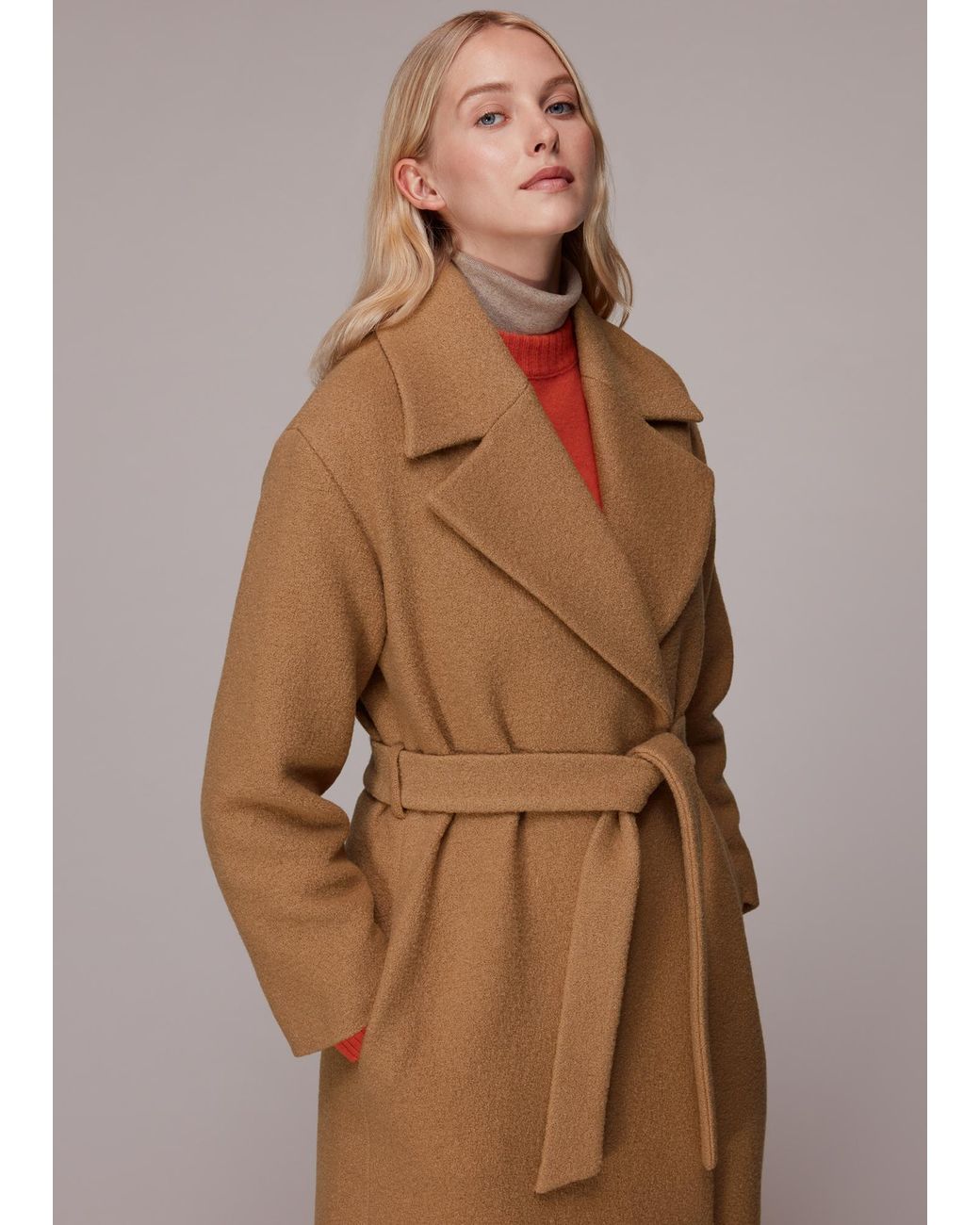 Whistles Brown Lorna Wrap Wool Coat