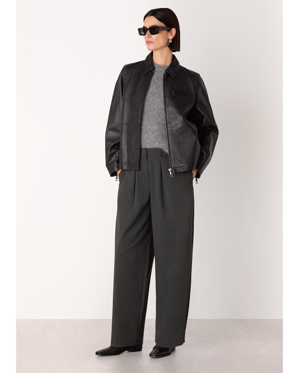 Whistles Black Wool Blend Barrel Trouser