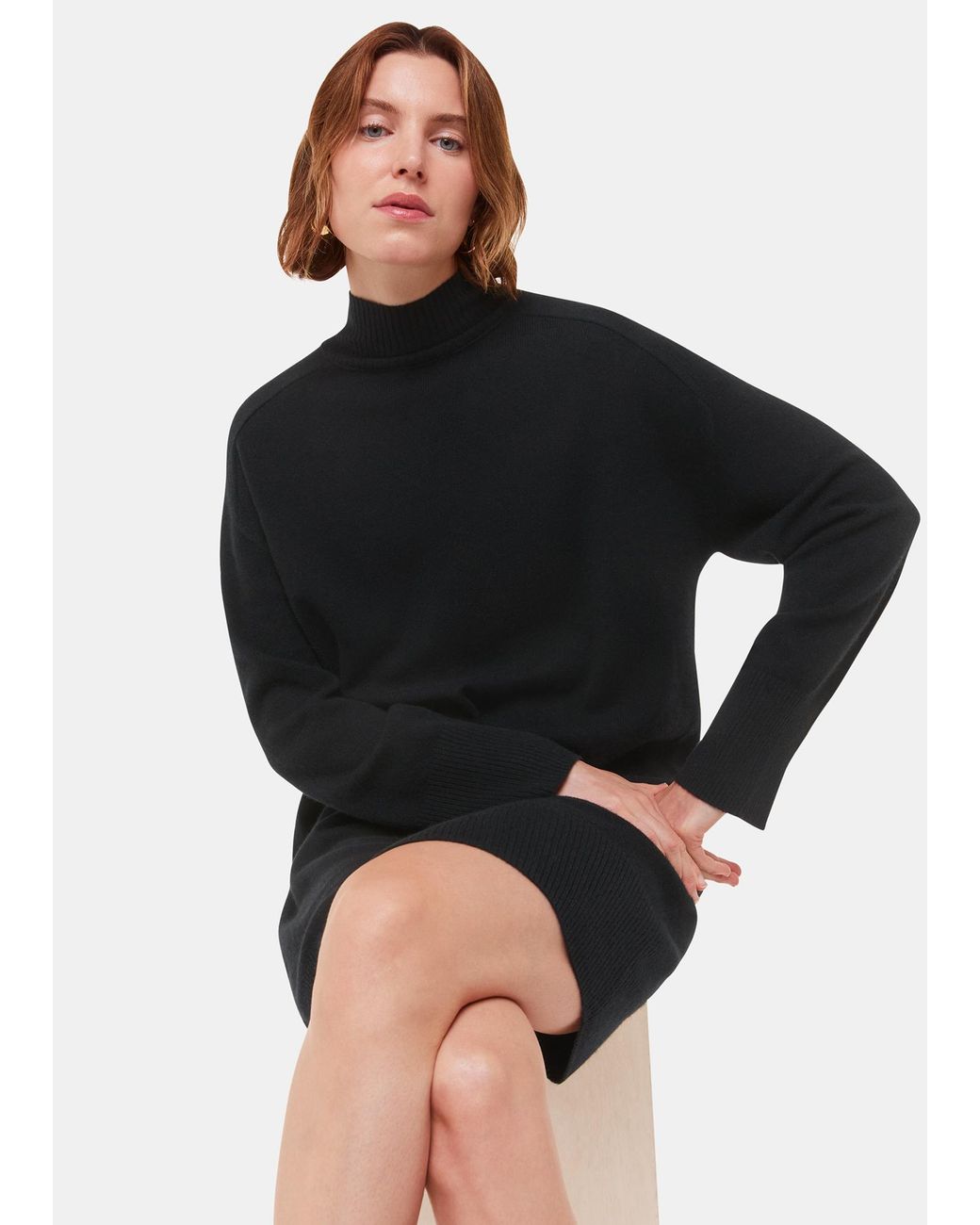 Whistles Black Cashmere Funnel Neck Dress