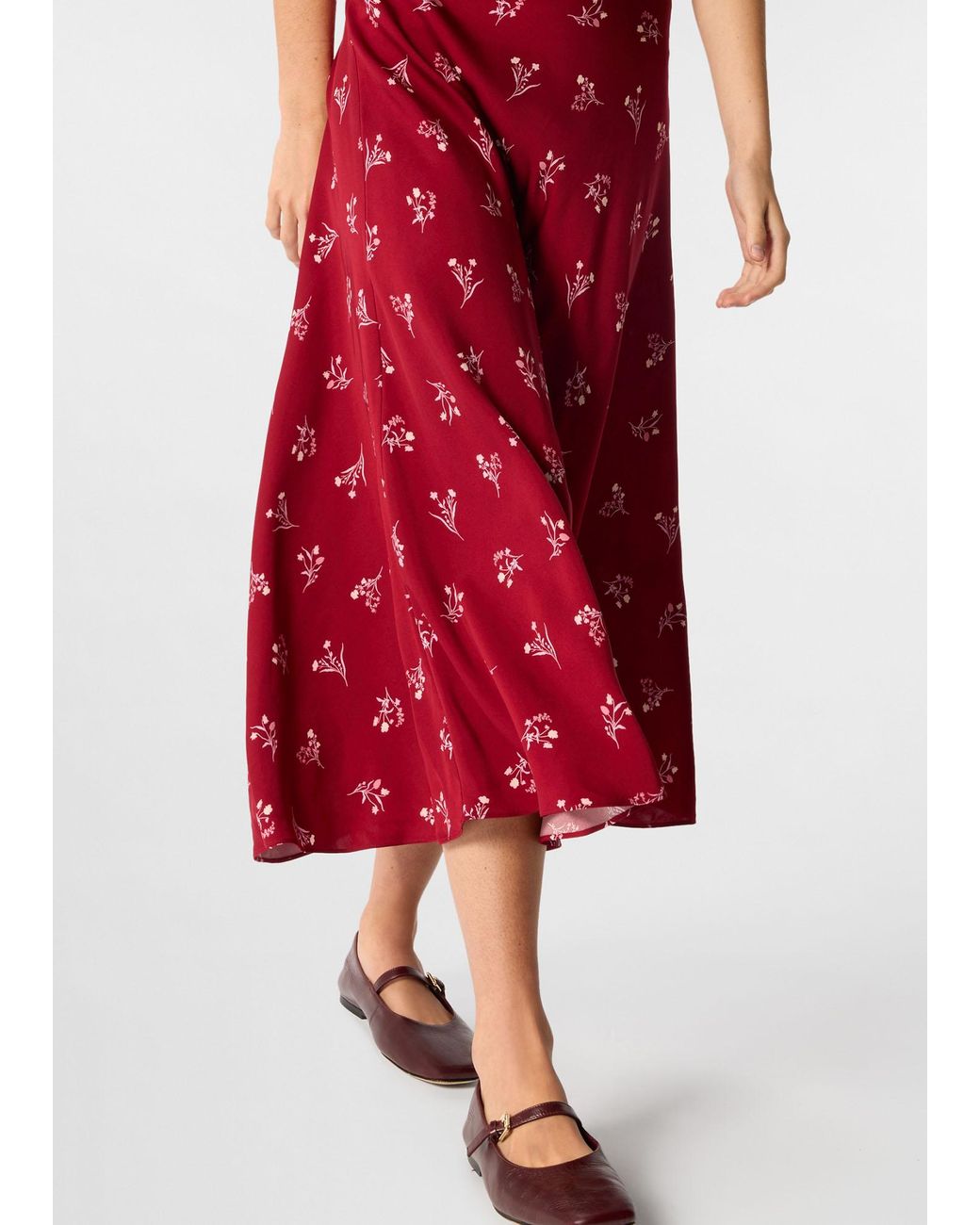 Whistles Red Floral Fit And Flare Midi Skirt