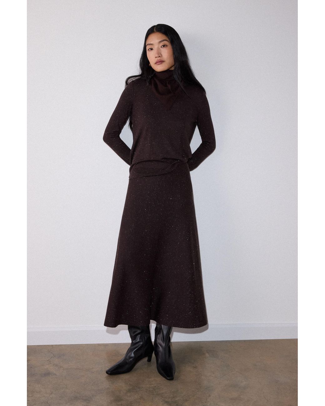 Whistles Black Annie Sparkle Knit Midi Skirt