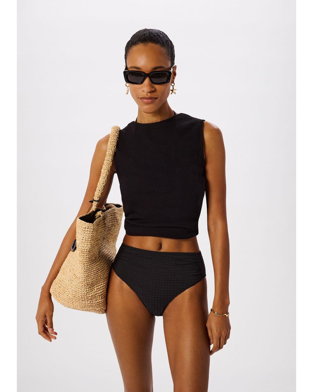 Whistles White Textured Gingham Bikini Bottom