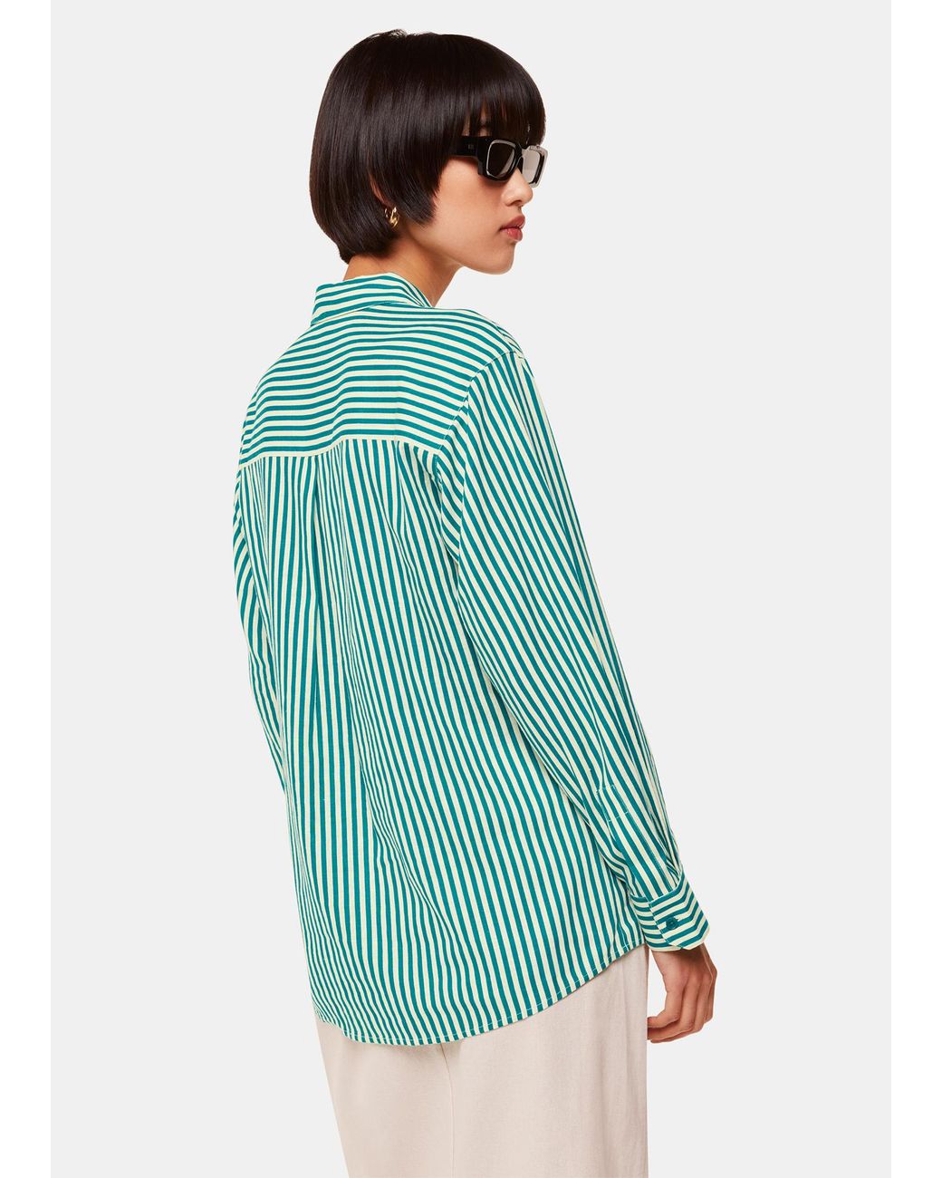Whistles Green Stripe Linen Blend Shirt