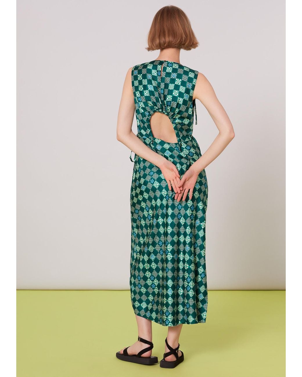 Whistles Green Silk Checkerboard Dress