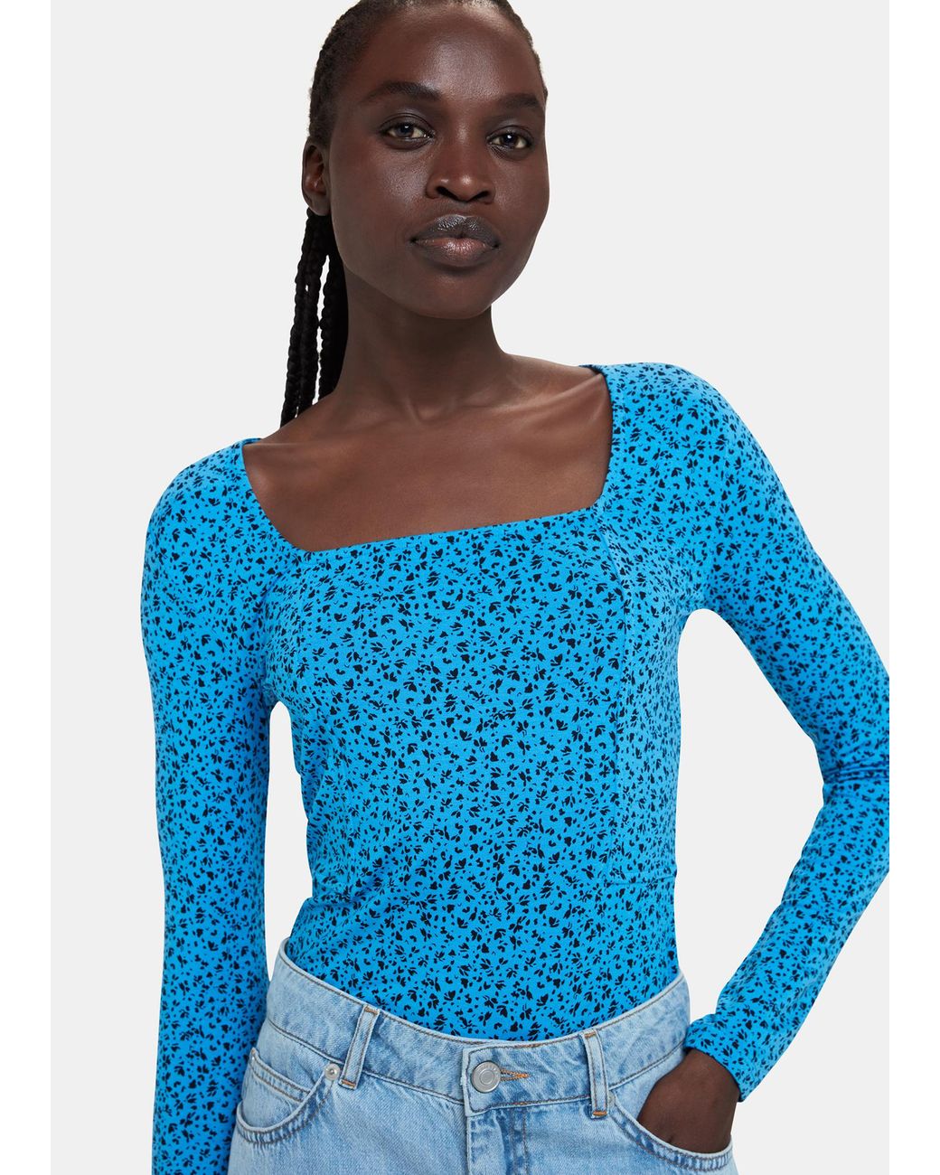 Whistles Blue Micro Bouquet Square Neck