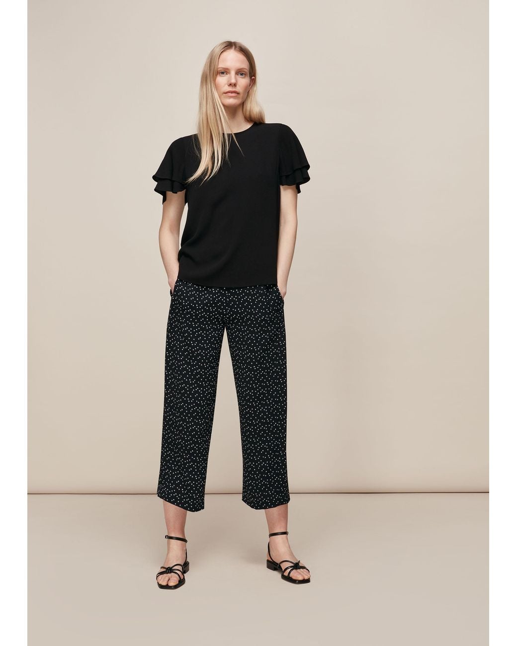 Whistles Black Frill Sleeve Shell Top