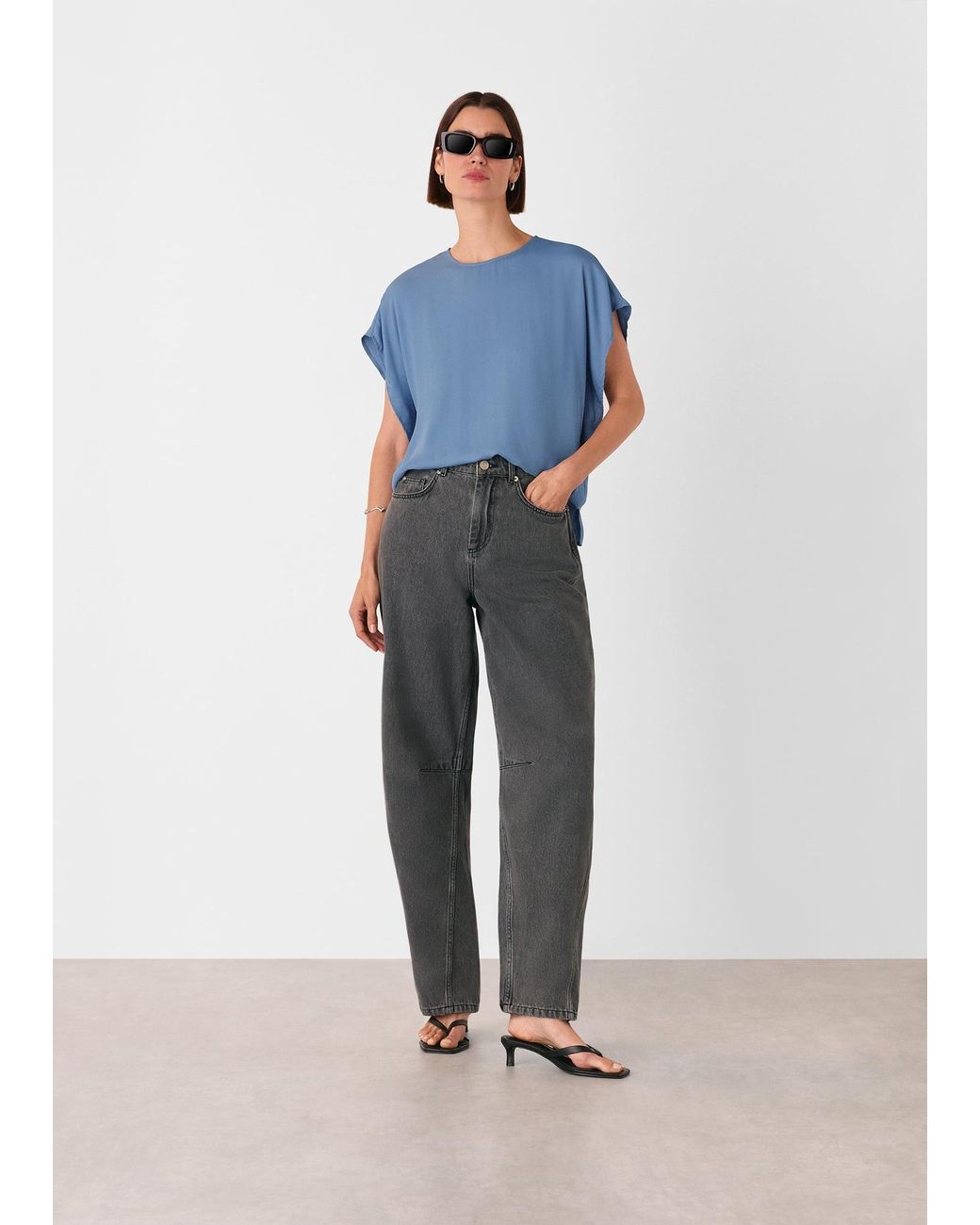 Whistles Blue Short Sleeve Crepe Shell Top