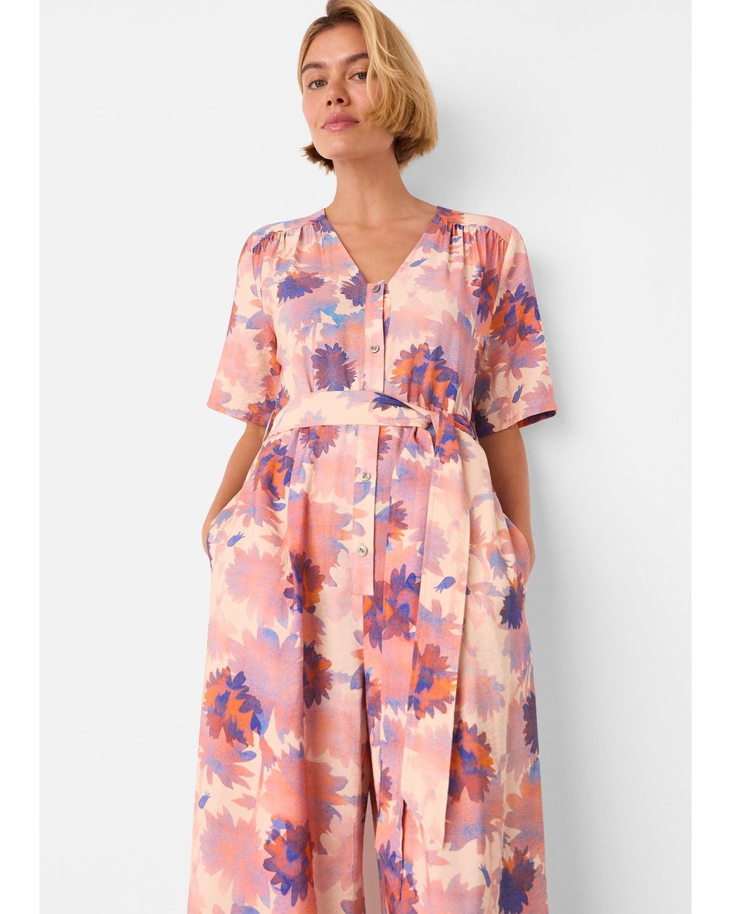 Whistles Pink Floral Button Front Jumpsuit