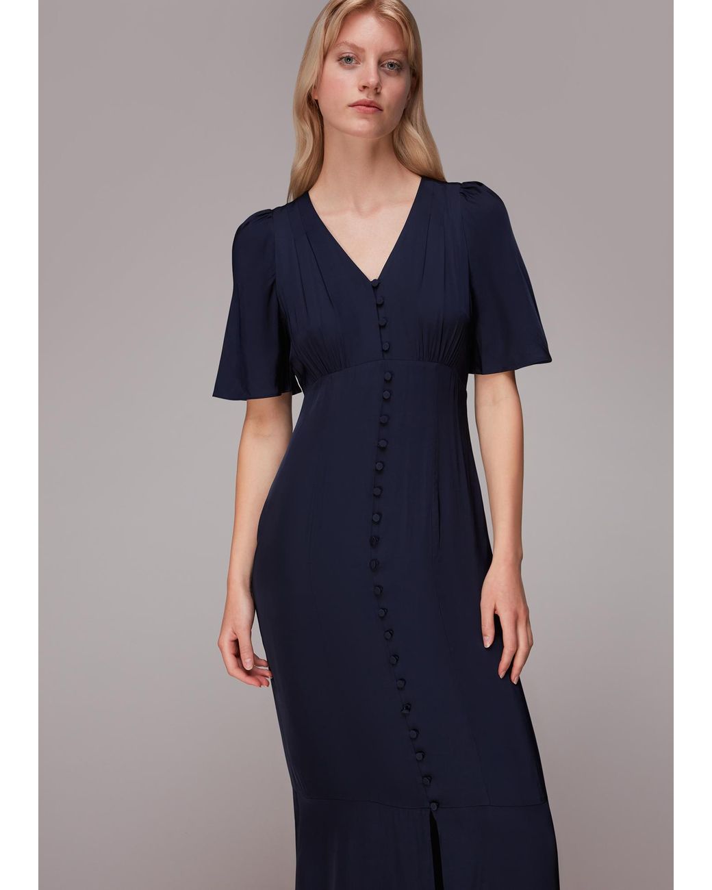 Whistles Blue Simone Satin Maxi Dress