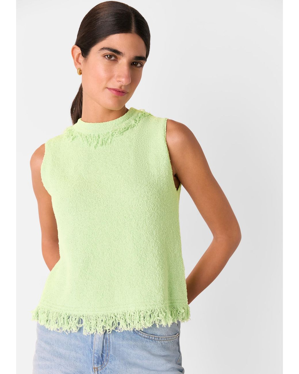 Whistles Green Fringe Detail Knitted Tank