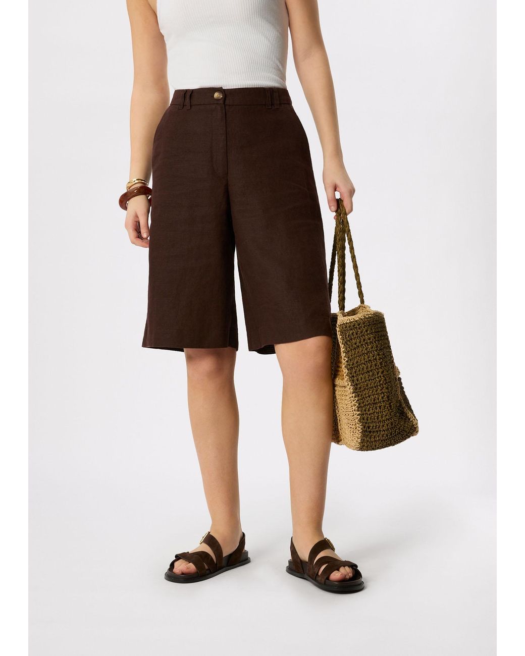 Whistles Brown Linen Bermuda Short