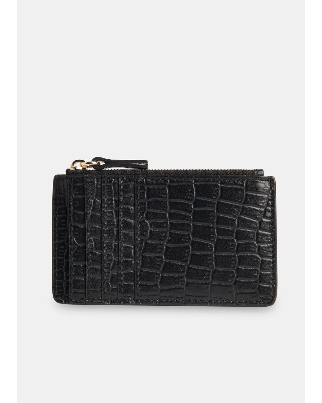 Whistles Black Croc Zip Top Card Holder Purse