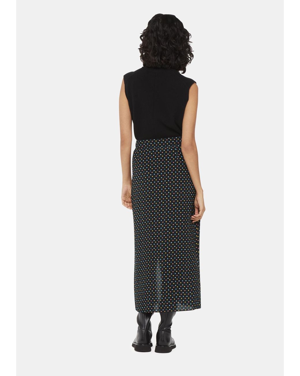 Whistles Black Scattered Hearts Midi Skirt
