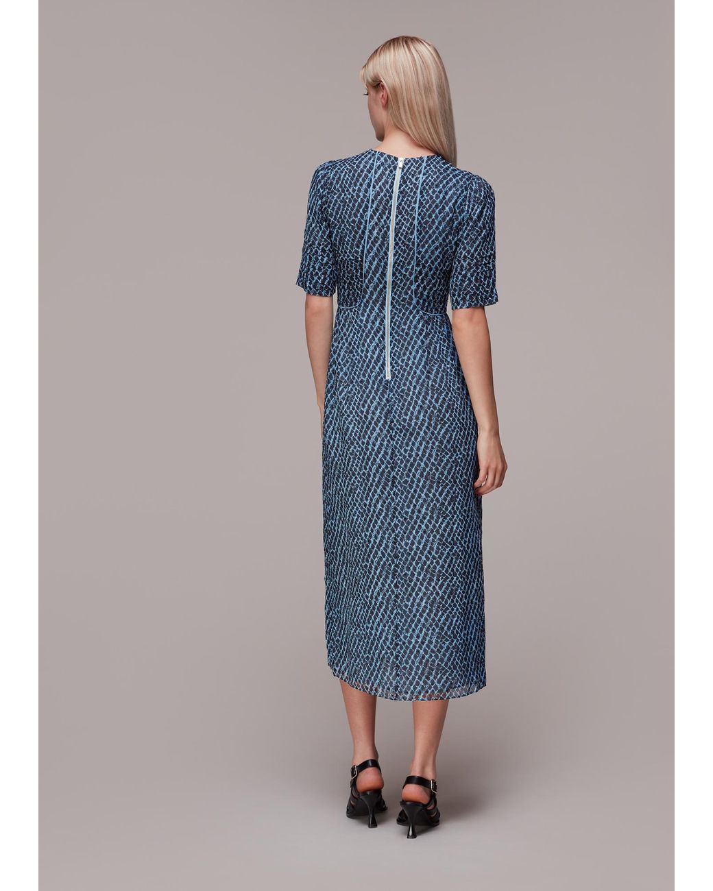 Whistles Blue Brushed Geo Print Dobby Dress