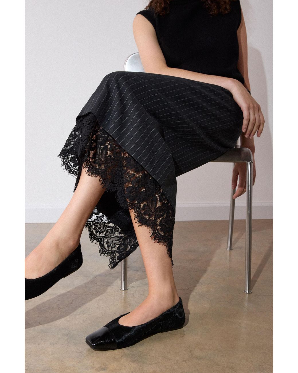 Whistles Black Stripe Detachable Lace Skirt