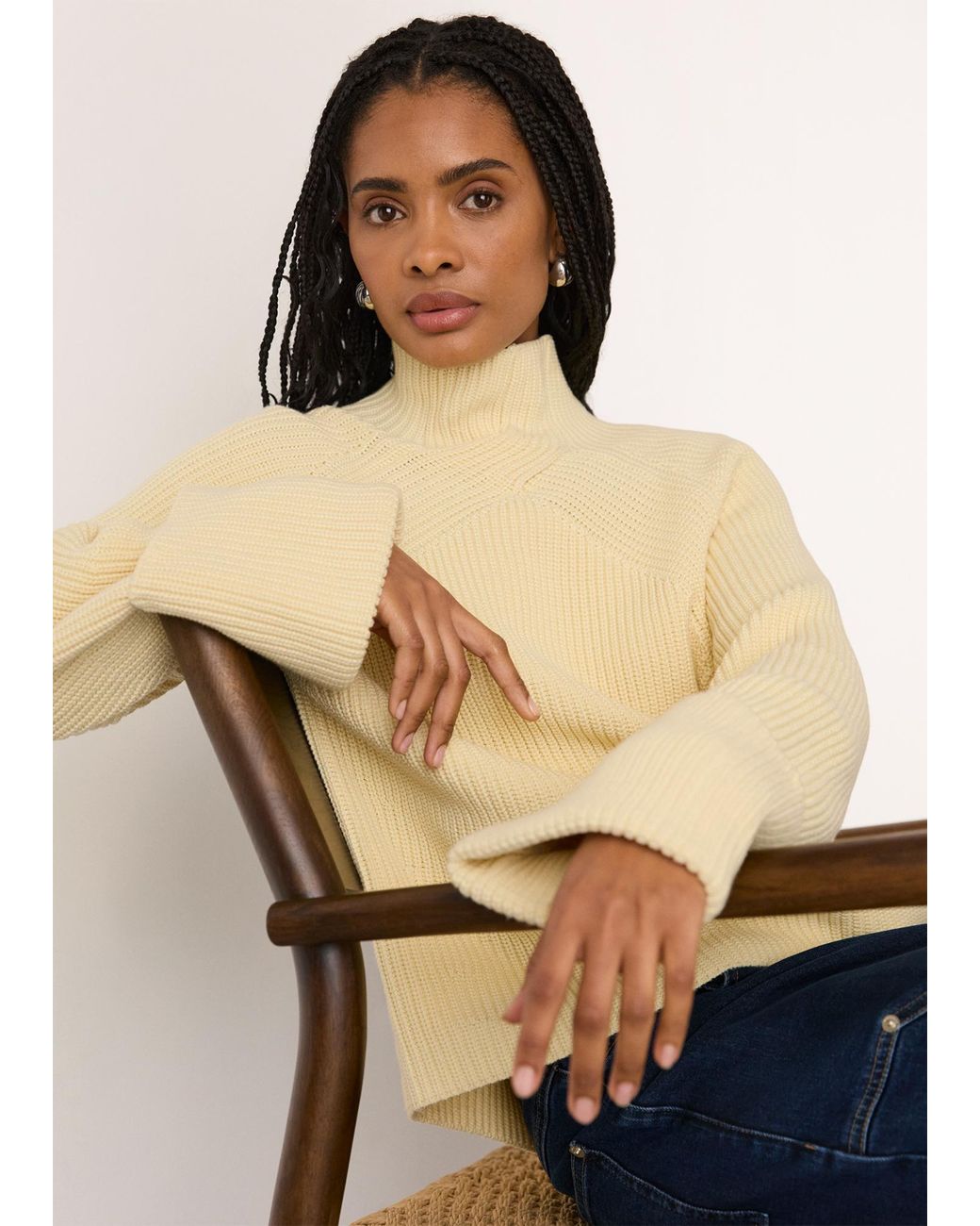 Whistles Natural Rib Cable High Neck Jumper