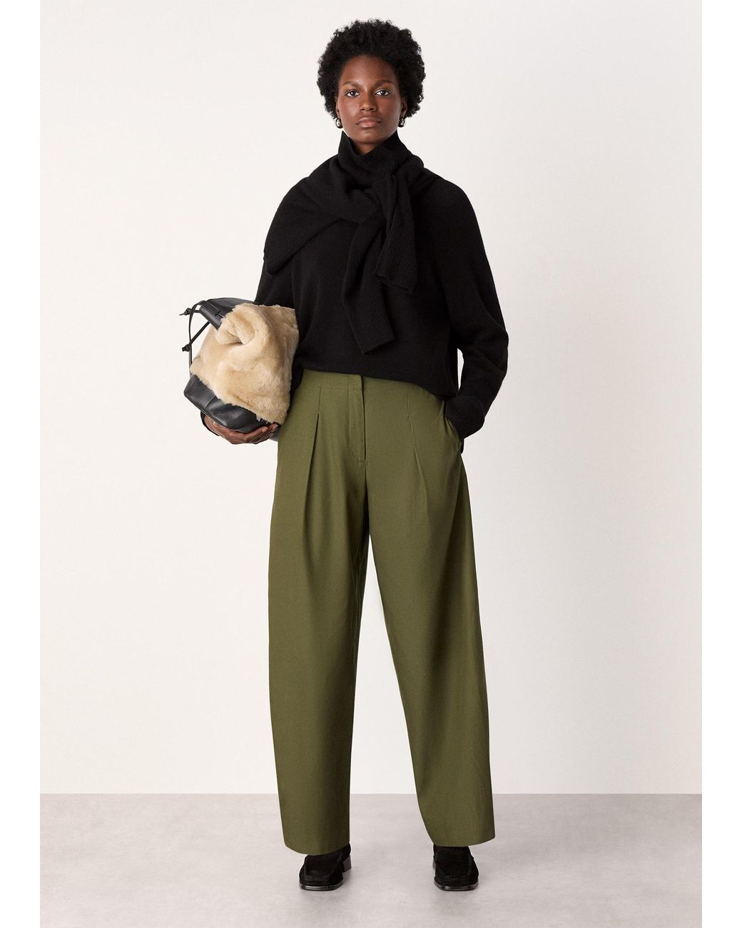 Whistles Green Pleat Front Barrel Trouser
