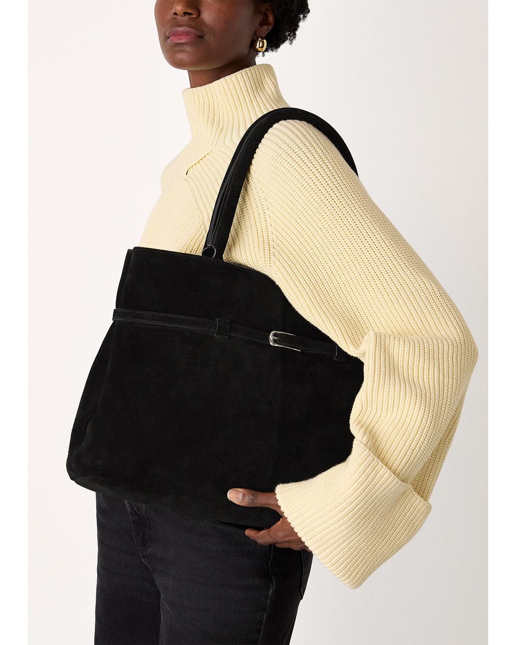 Whistles Black Noelle Suede Buckle Tote Bag