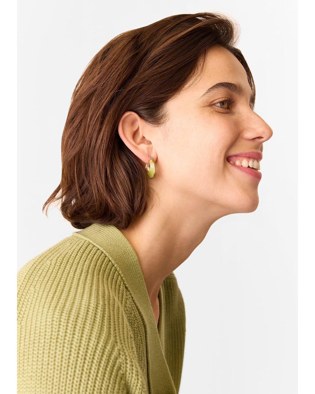 Whistles Green Enamel Curved Earring