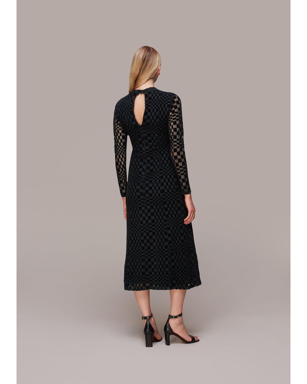 Whistles Black Illusion Checked Mesh Dress