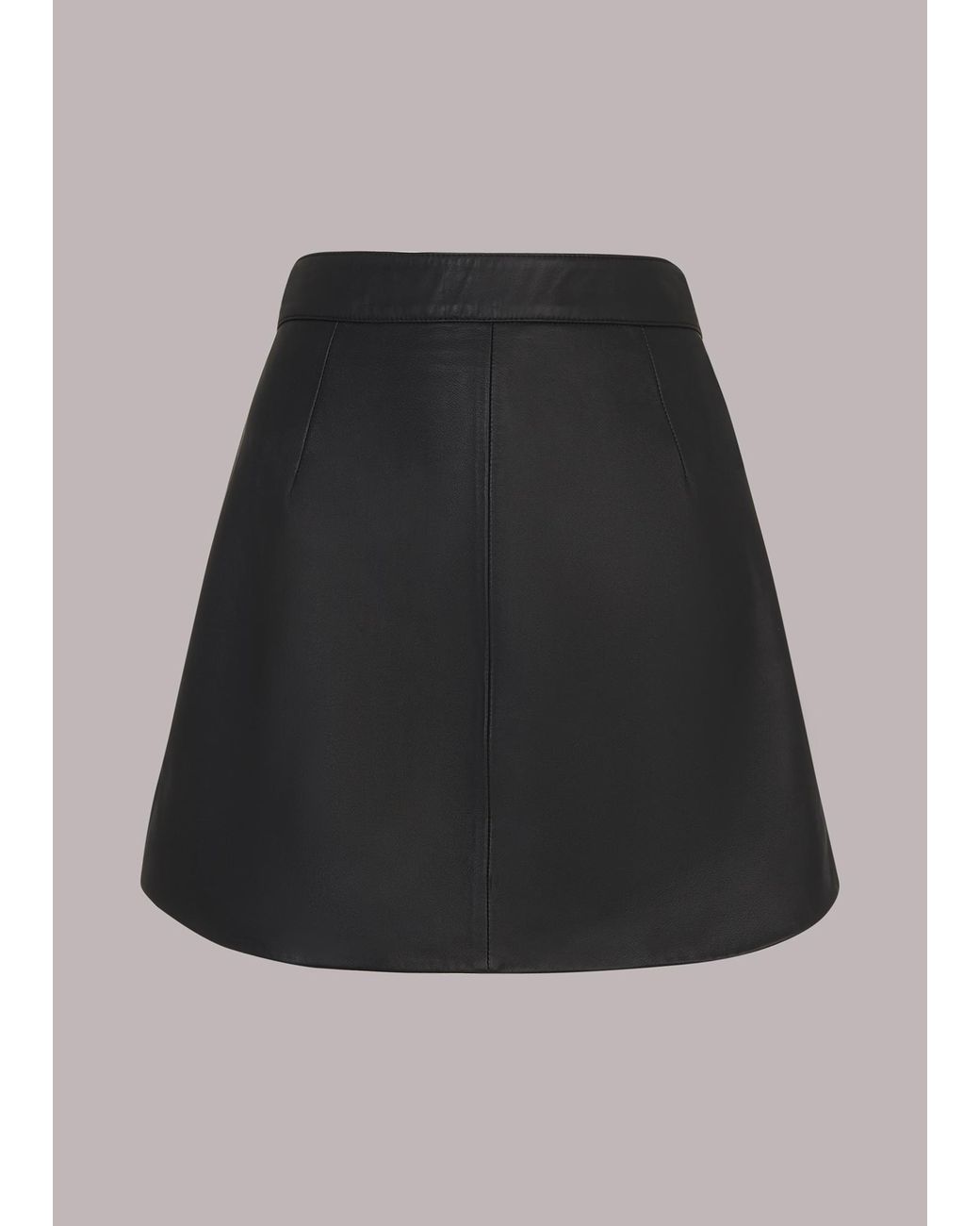 Whistles Black Leather Curved Hem Mini Skirt
