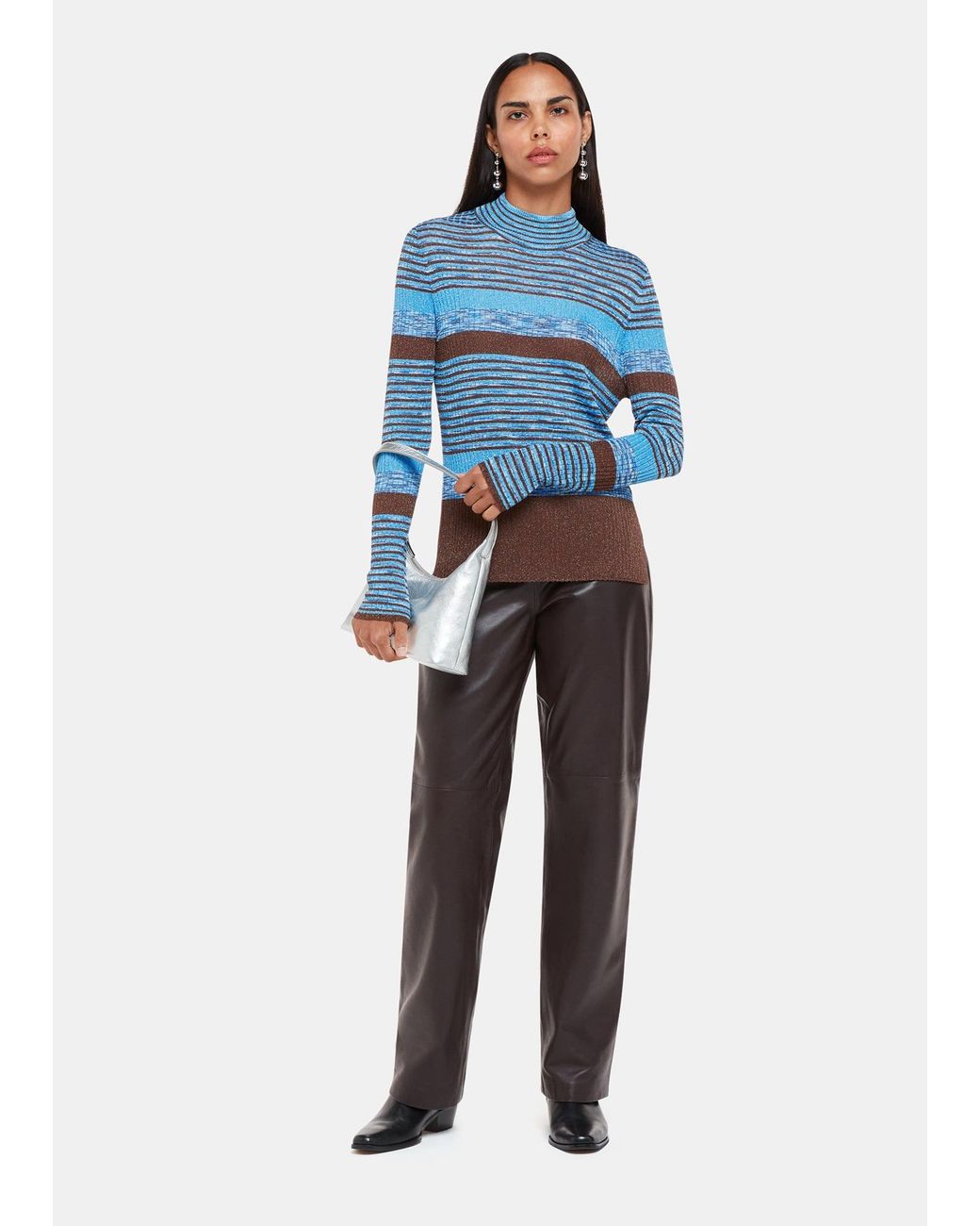 Whistles Blue Stripe Sparkle High Neck Knit
