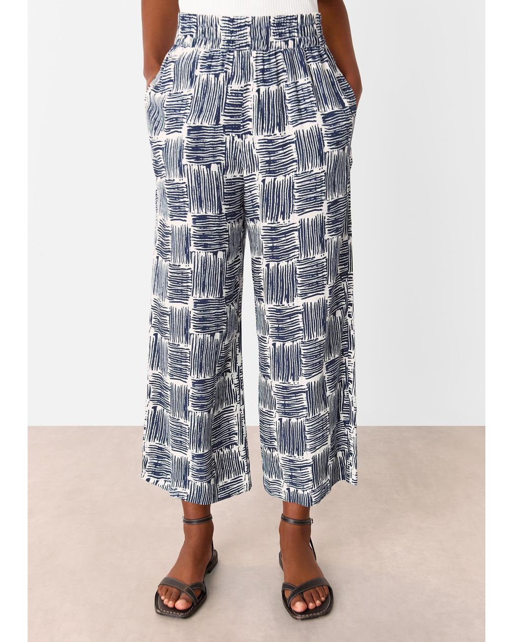 Whistles Blue Hatch Squares Cropped Trouser