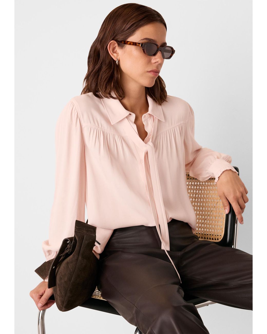 Whistles Pink Tie Detail Crepe Blouse