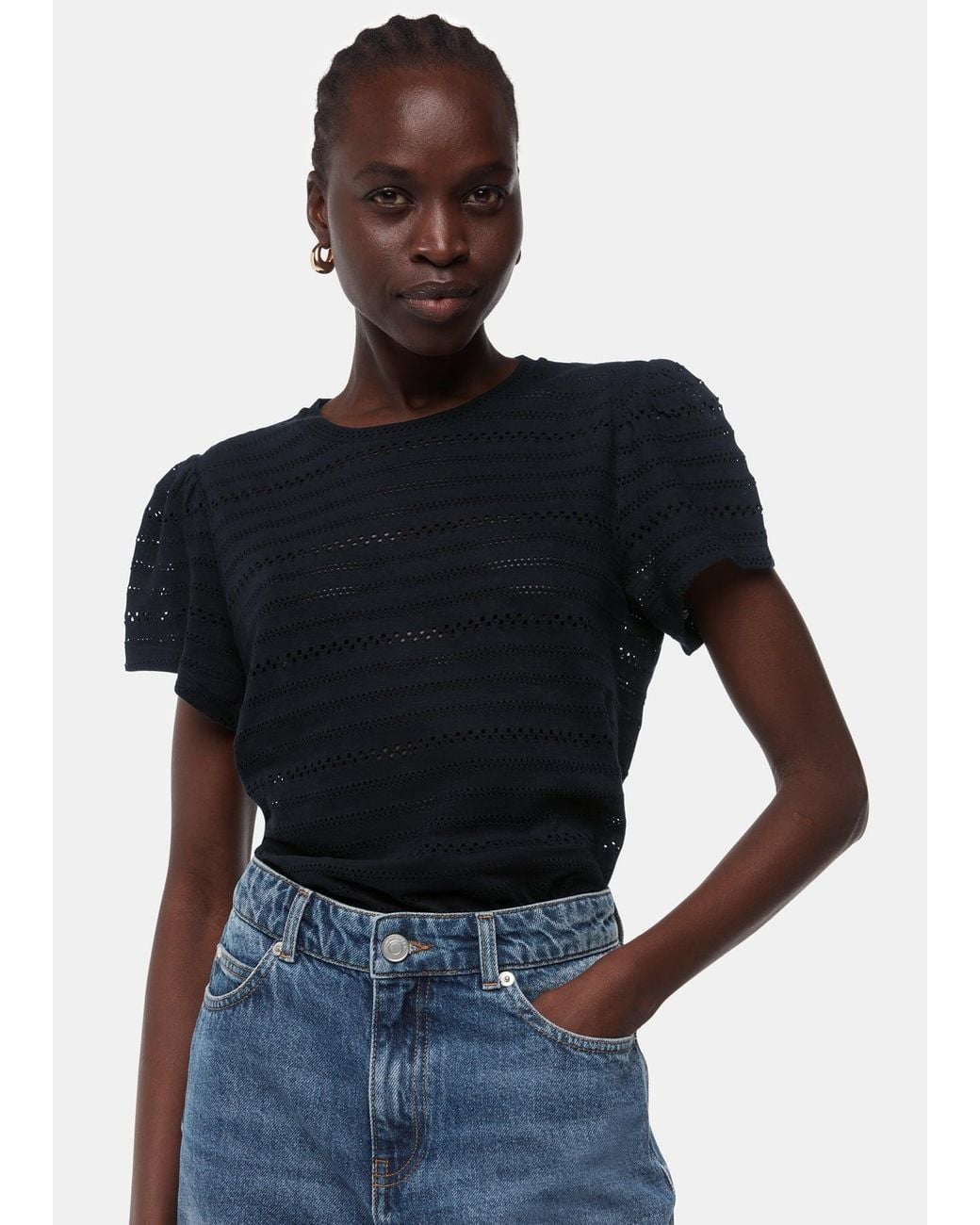 Whistles Black Broderie Top