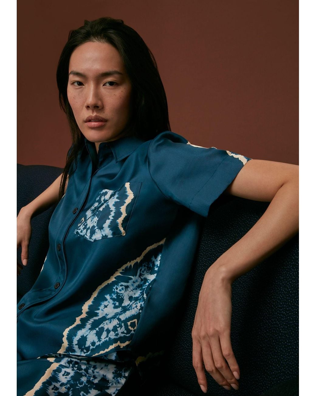 Whistles Blue Silk Tie Dye Shirt