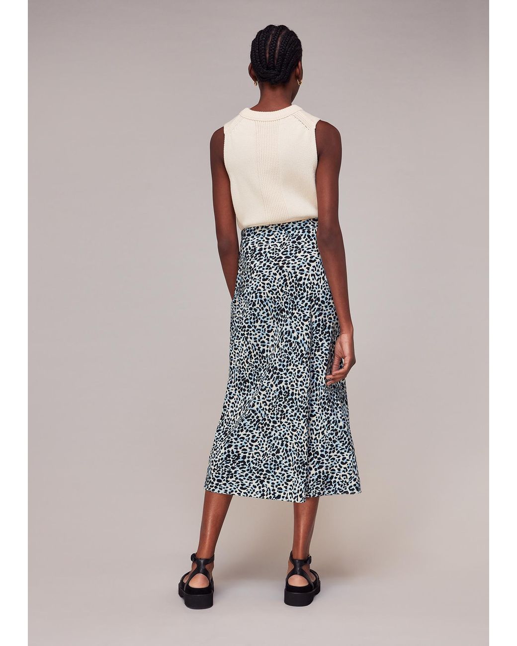 Whistles Gray Abstract Cheetah Silk Skirt