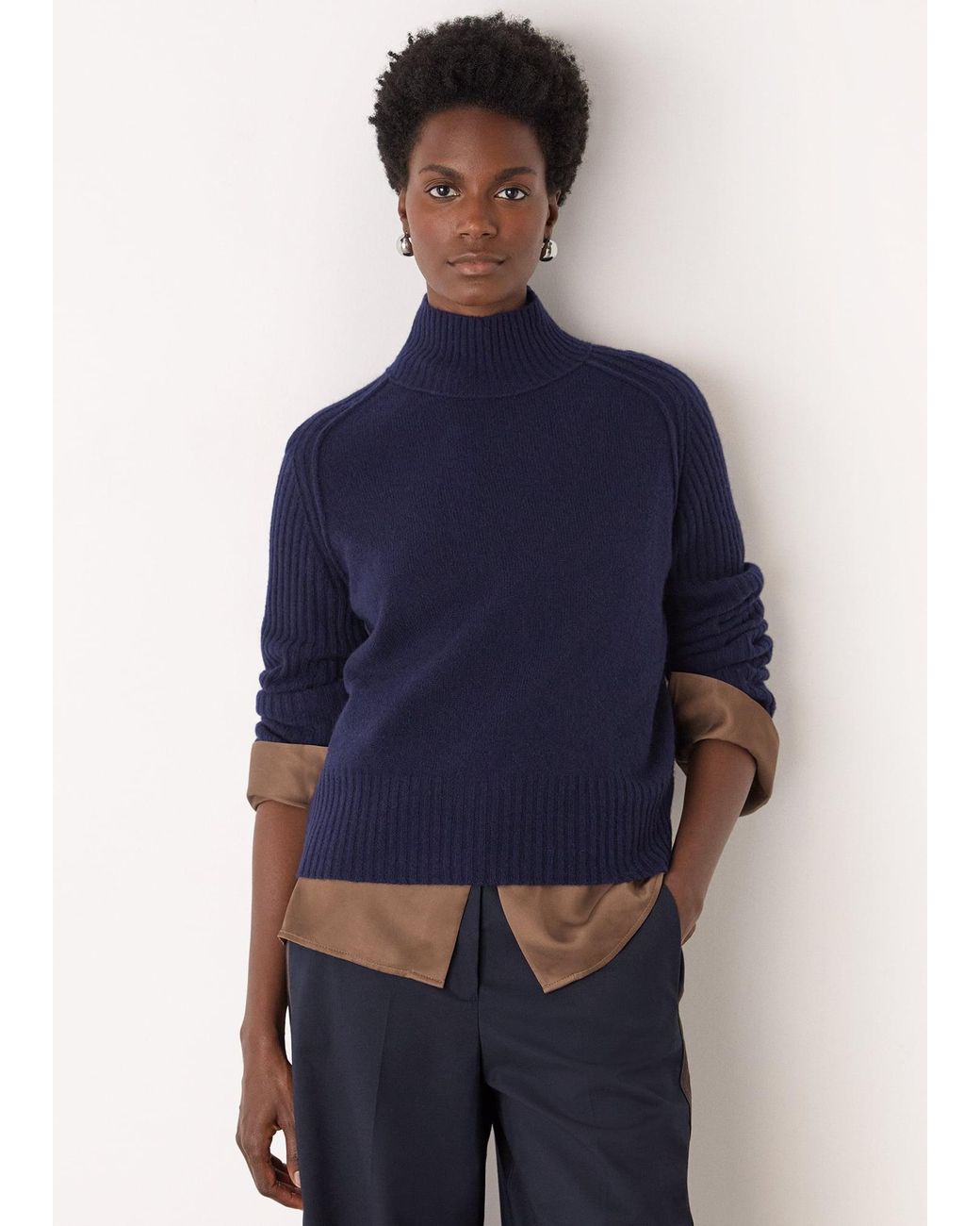 Whistles Blue Wool Funnel Neck Knit