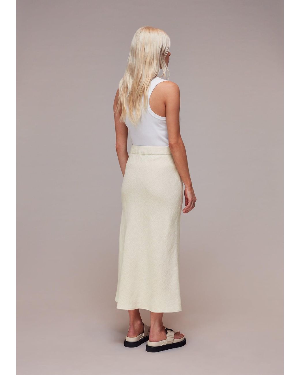 Whistles Pink Petite Linen Side Button Skirt