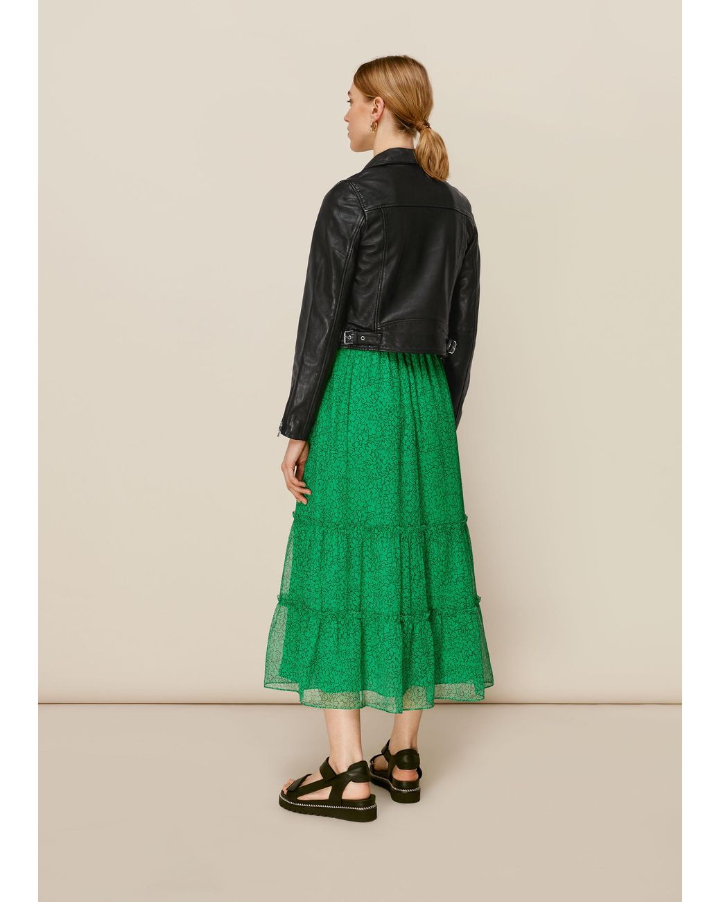Whistles Green India Cropped Biker Jacket