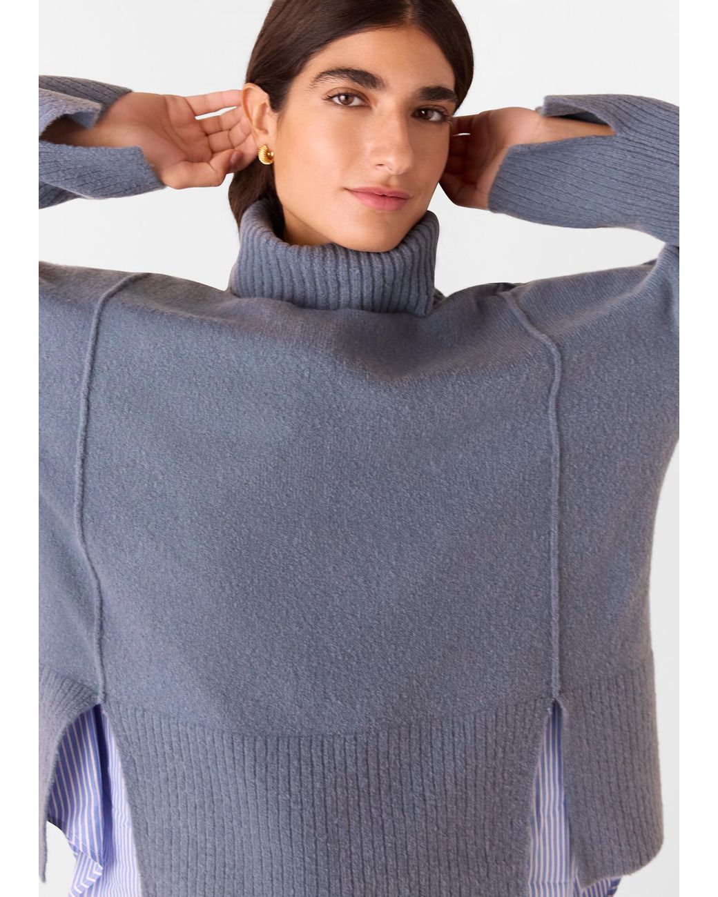 Whistles Blue Wool Mix Roll Neck Knit
