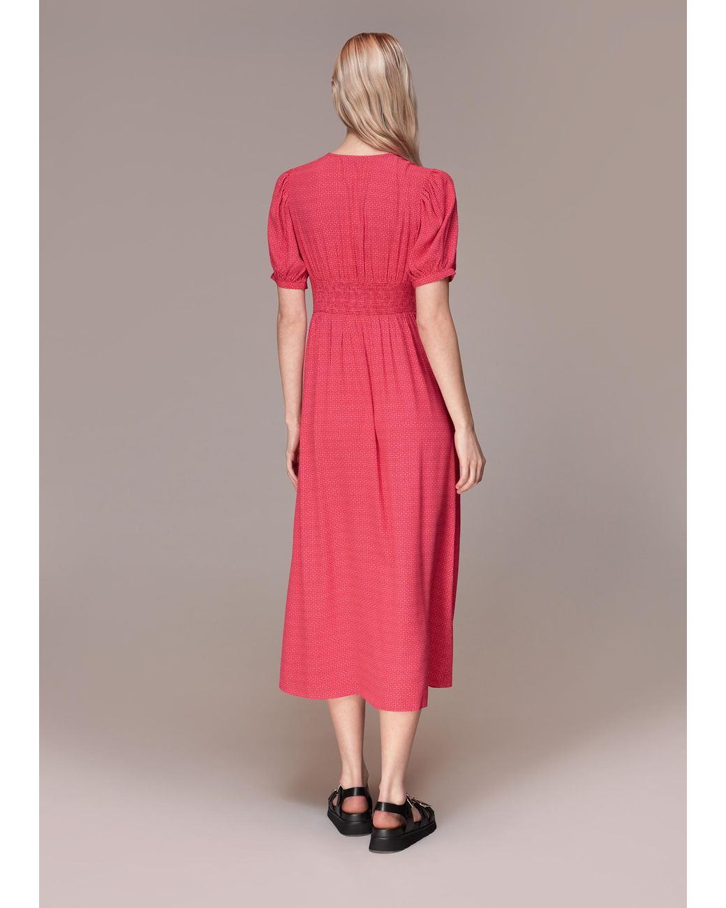 Whistles Pink Labyrinth Geo Print Midi Dress
