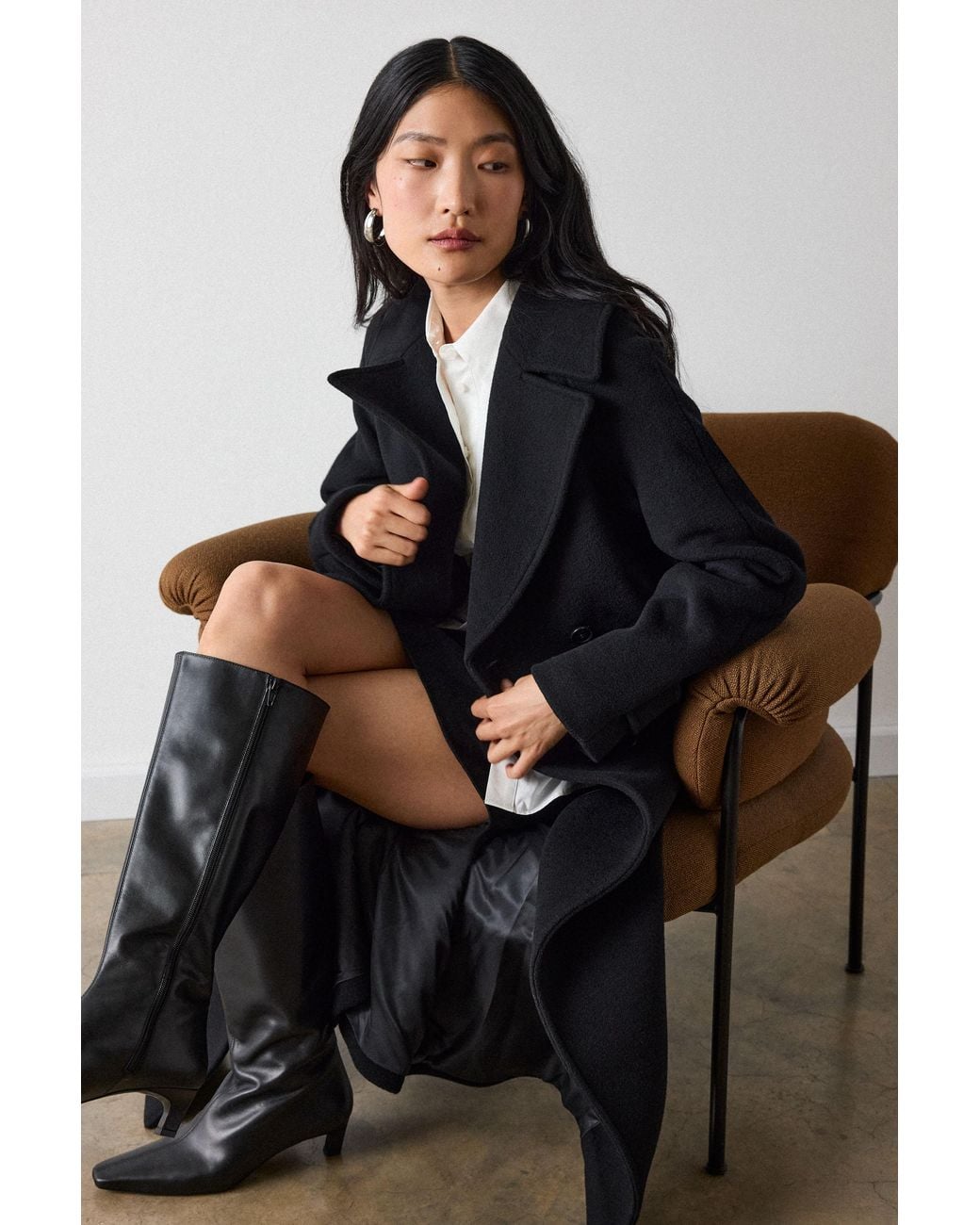 Whistles Blue Belted Wool Rich Trench Coat