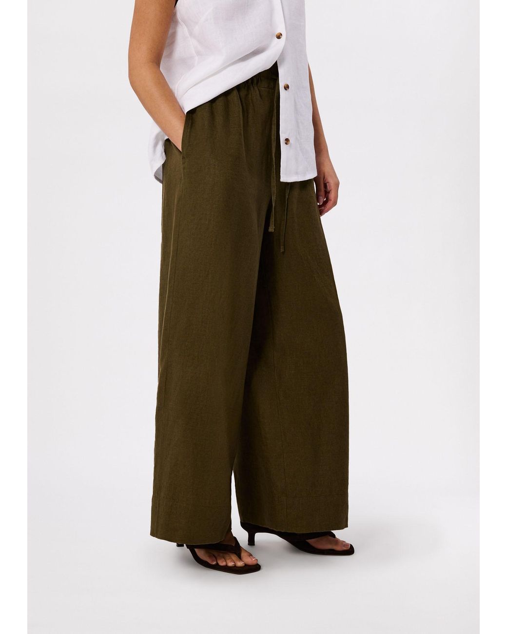 Whistles White Petite Elasticated Linen Crop Trouser