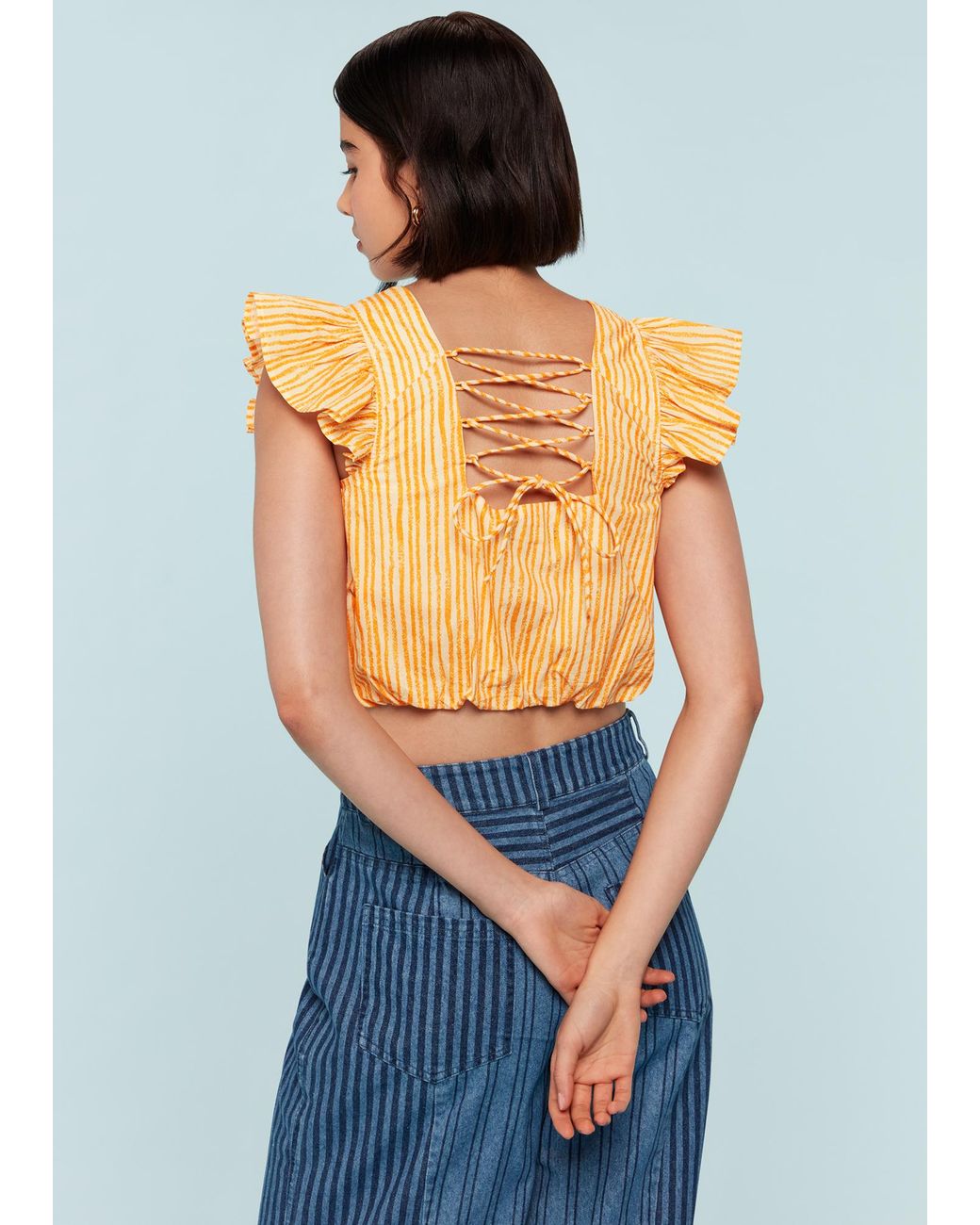 Whistles Blue Chalk Stripe Print Top