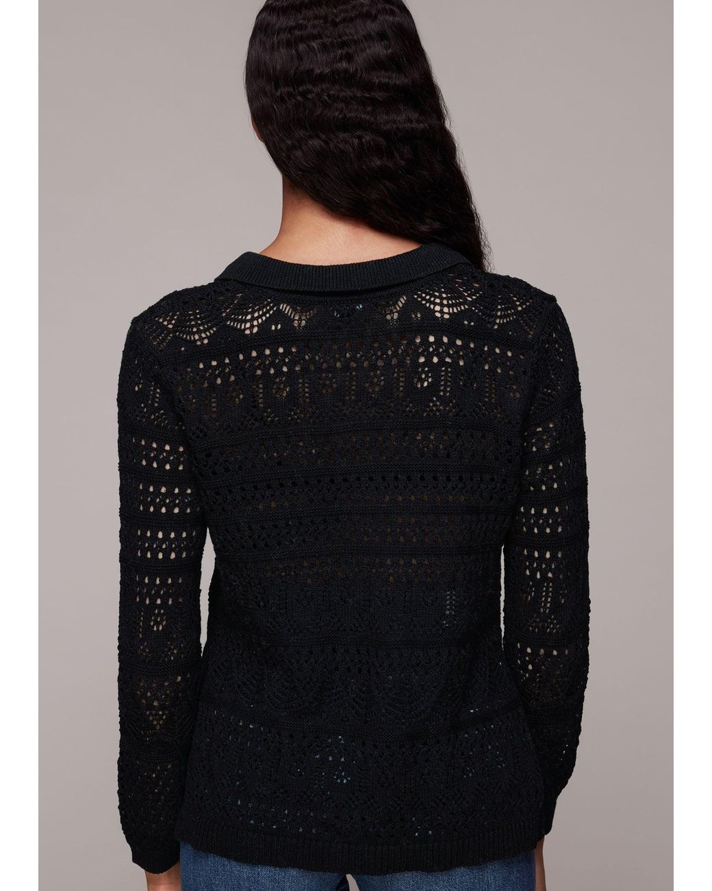 Whistles Black Crochet Collar Detail Top