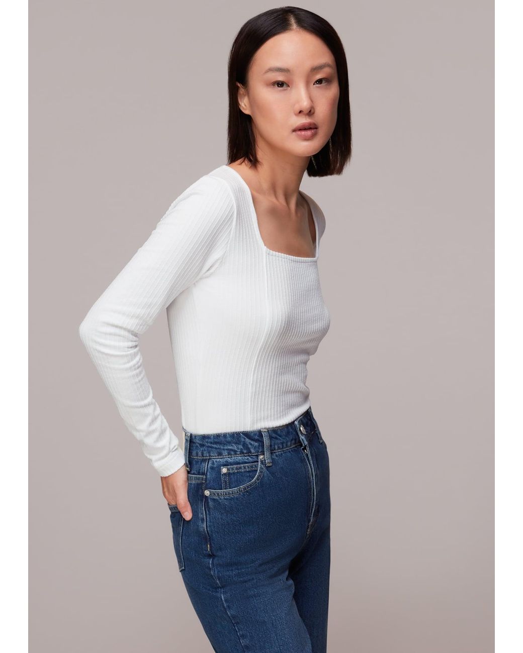 Whistles White Square Neck Long Sleeve Rib