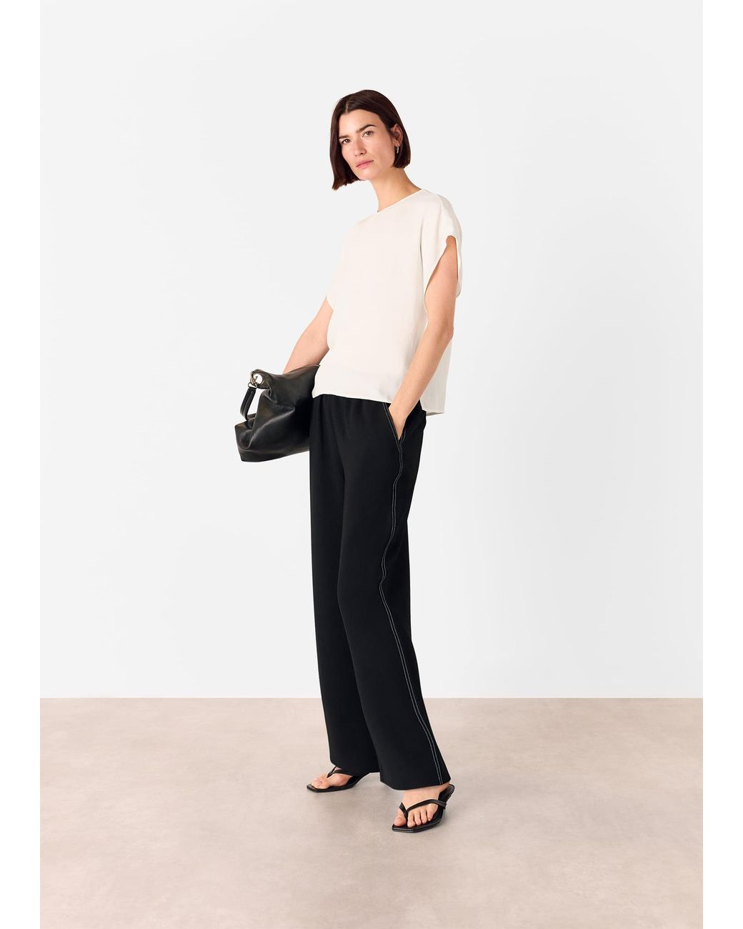 Whistles White Short Sleeve Crepe Shell Top