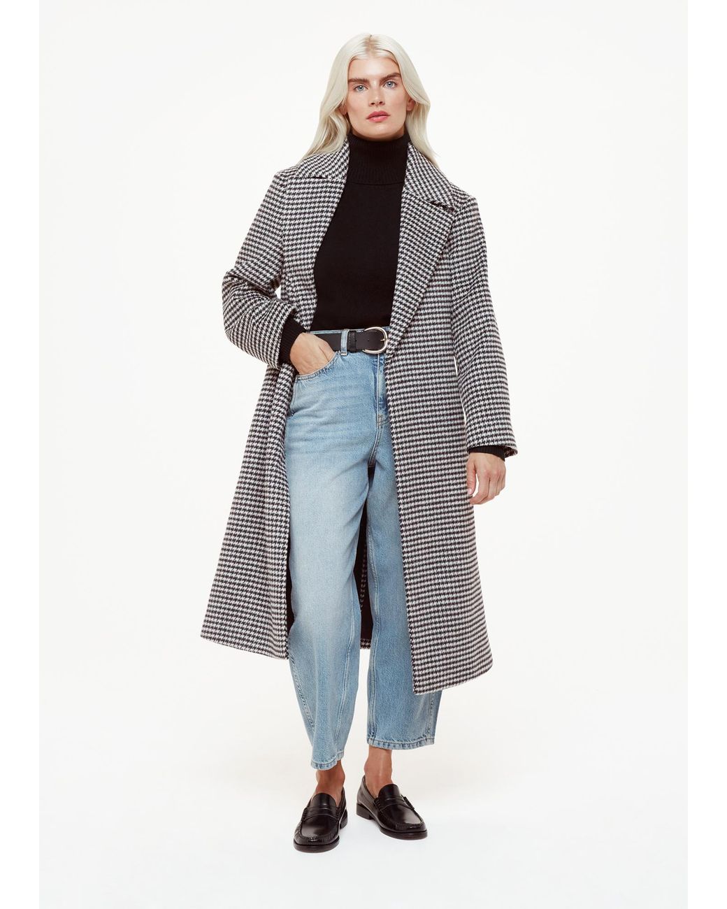 Whistles Blue Petite Celia Houndstooth Wrap Coat