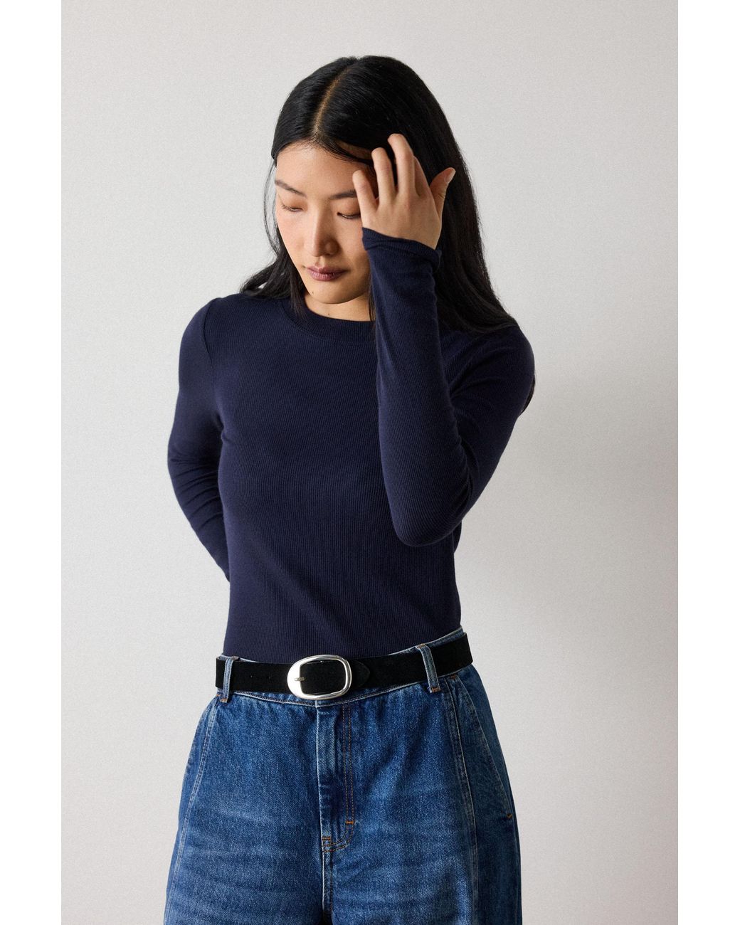 Whistles Blue Essential Ribbed Crew