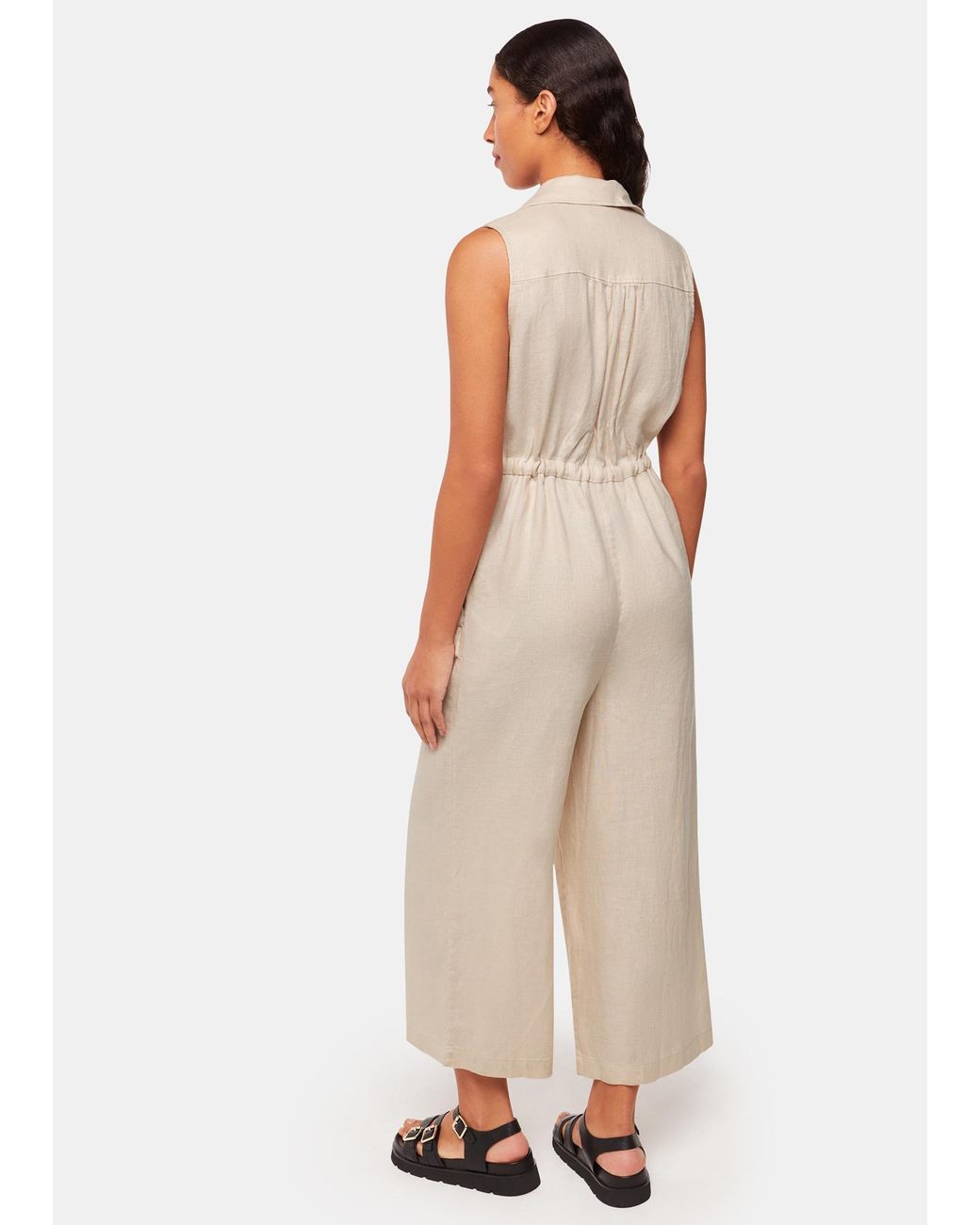 Whistles Natural Bella Linen Wrap Jumpsuit