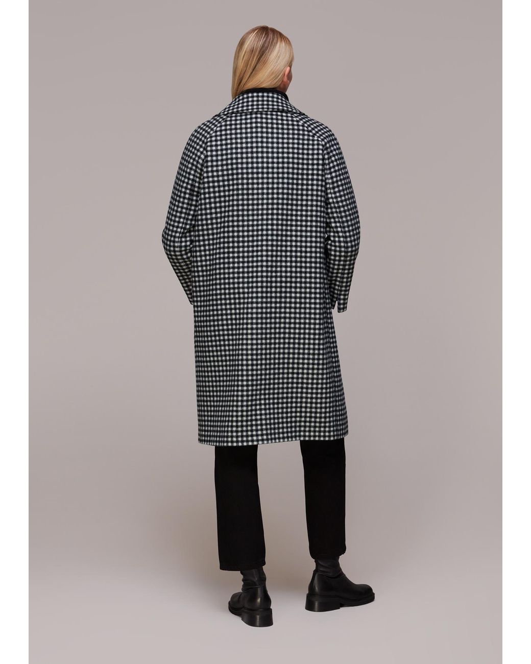 Whistles Gray Gingham Wool Cocoon Coat