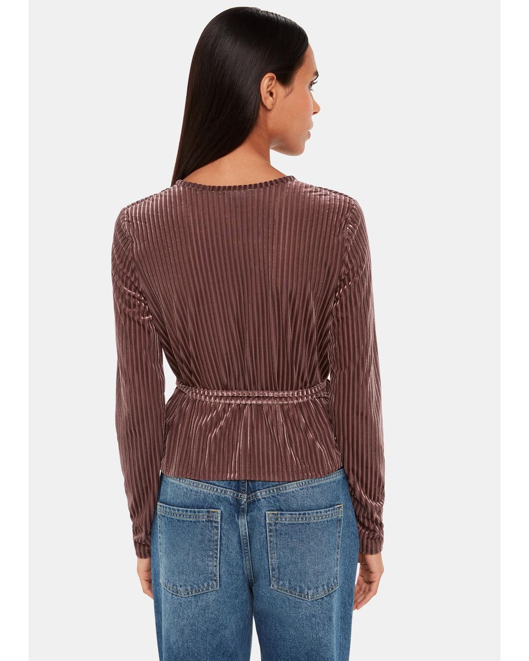 Whistles Purple Velvet Stripe Wrap Cardigan