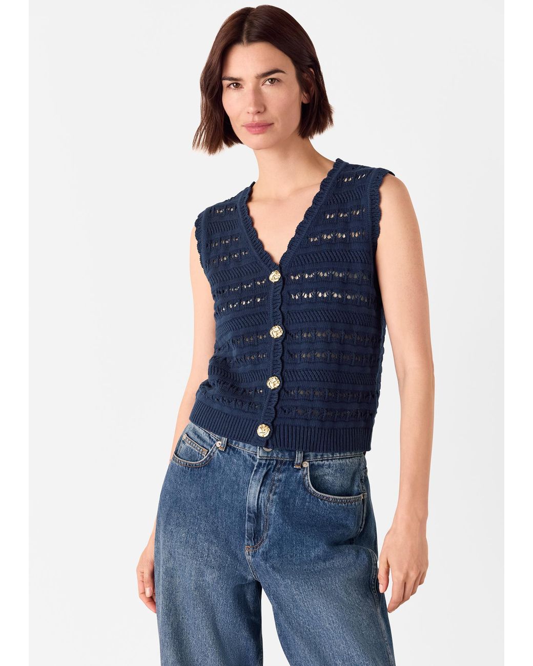 Whistles Blue Pointelle Detail Tank