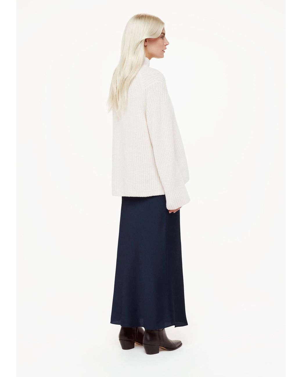 Whistles White Petite Satin Bias Cut Skirt